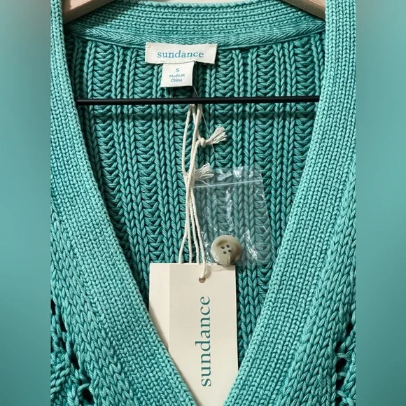 NWT Sundance Aveline Crochet Sea Green Business Casual Cardigan Size Small - Picture 7 of 8